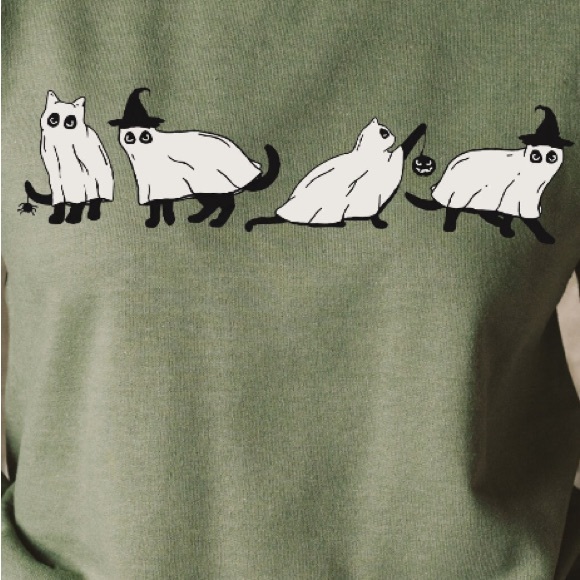 ✨HP✨ NEW NWOT Halloween Ghost Cat Hoodie Pullover Sweatshirt XL Green - Picture 8 of 9